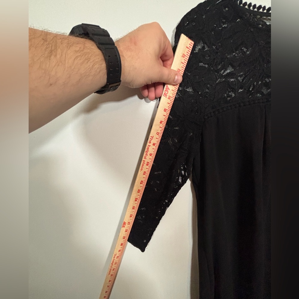 Luxology Women’s Black Lace Dress Size 10 3/4 Sleeve Chiffon - Picture 11 of 13